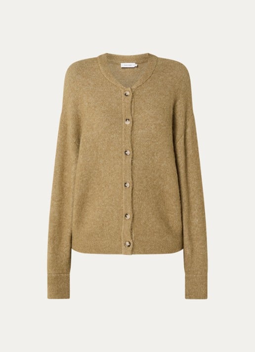 Knit-ted Britney grofgebreid vest met ronde hals - voorkant 3 camel