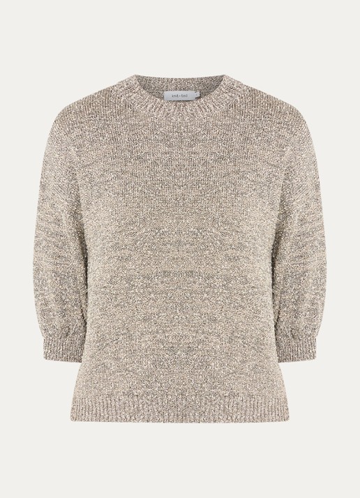 Knit-ted Clamance grofgebreide trui met lurex - voorkant donkerbeige