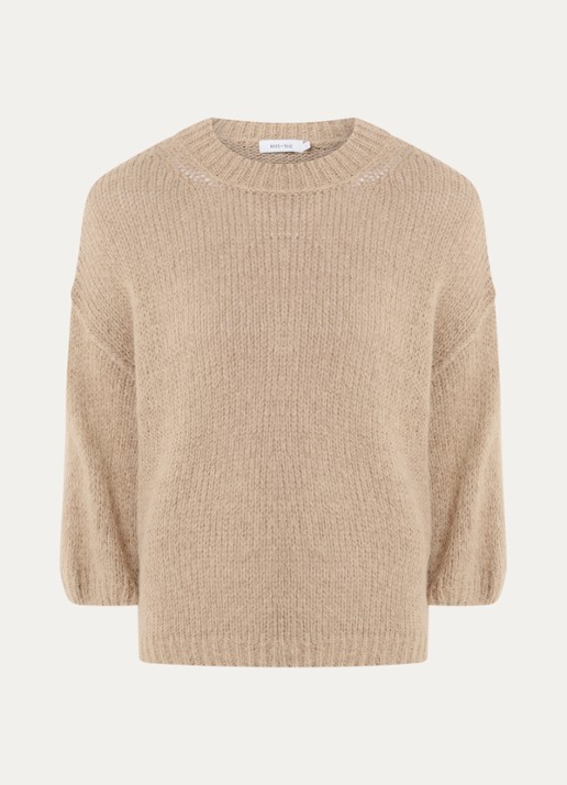Knit-ted Grofgebreide pullover in alpaca wolblend  - voorkant donkerbeige
