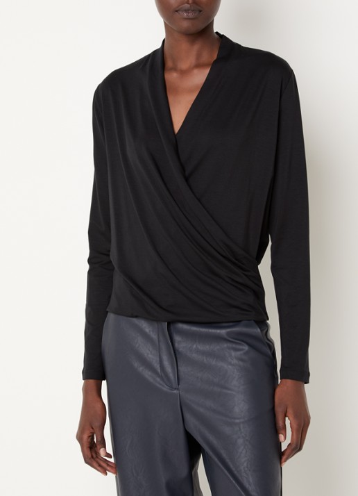 Knit-ted Jetty wikkeltop met V-hals - detail zwart