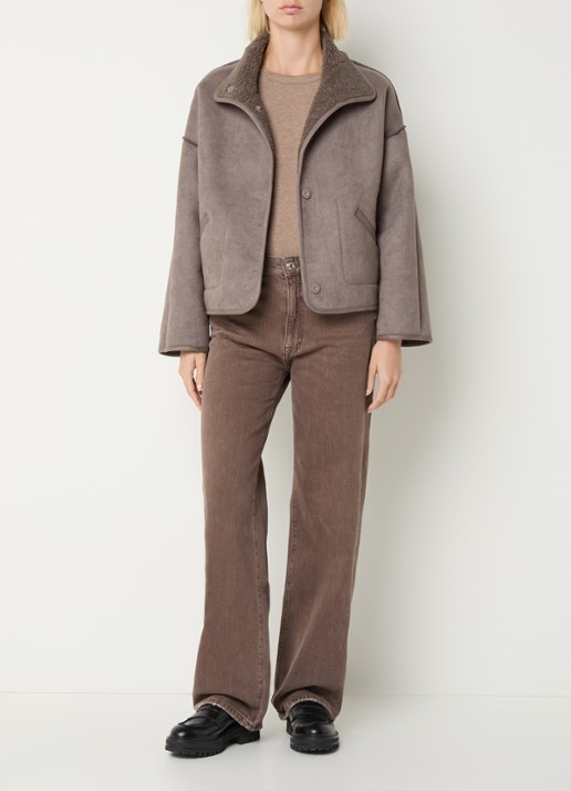Knit-ted Jill jack van teddy met steekzakken - voorkant 2 donkerbruin