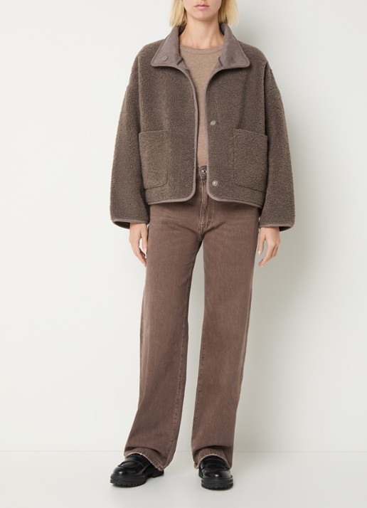 Knit-ted Jill jack van teddy met steekzakken - voorkant 3 donkerbruin