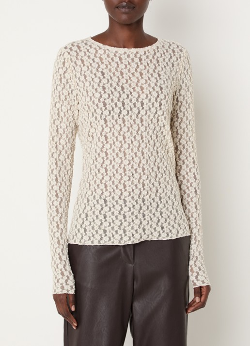 Knit-ted Lacey semi-transparante top met boothals