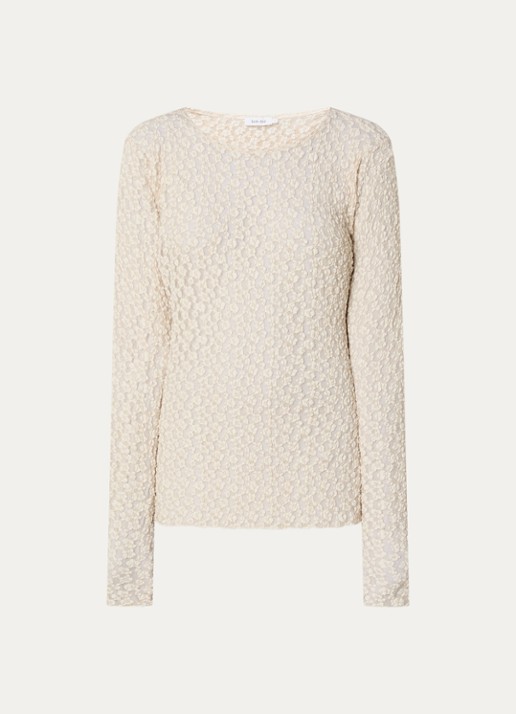 Knit-ted Lacey semi-transparante top met boothals - voorkant 2 vanillegeel