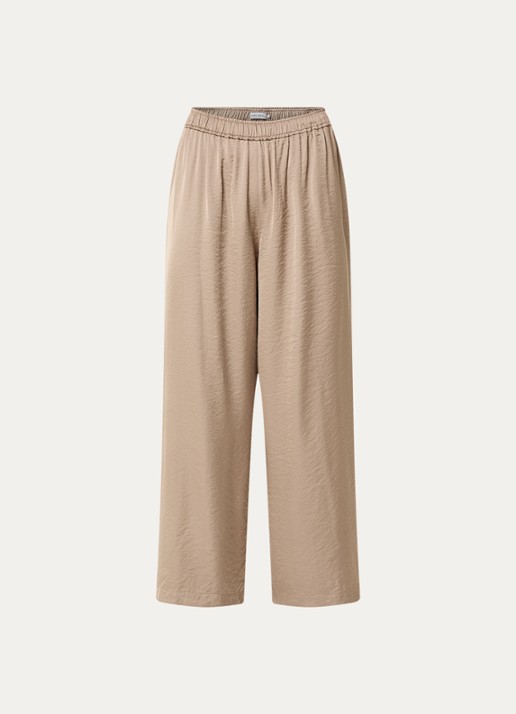 Knit-ted Linde high waist wide fit pantalon van satijn  - voorkant 3 donkerbeige
