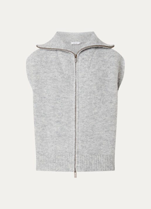 Knit-ted Manny grofgebreid vest met opstaande kraag - voorkant 2 grijsmele