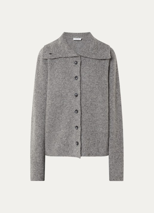 Knit-ted Milo grofgebreid vest met opstaande kraag - voorkant donkergrijs