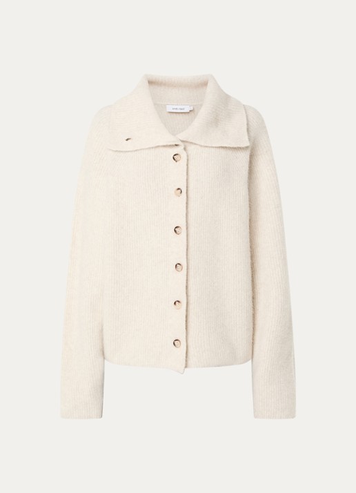 Knit-ted Milo grofgebreid vest met opstaande kraag - voorkant 3 vanillegeel