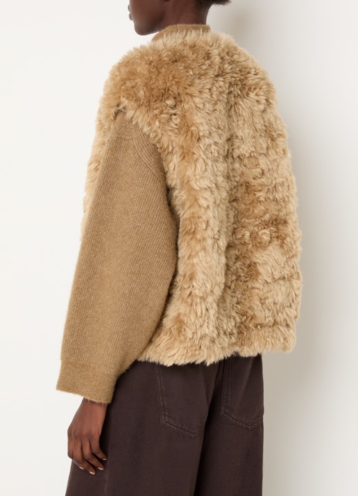 Knit-ted Opal gilet van imitatiebont - achterkant camel