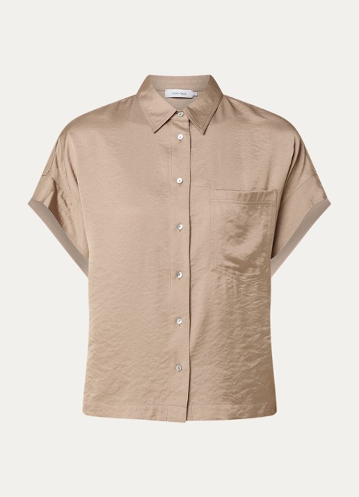 Knit-ted Paris blouse van satijn - voorkant donkerbeige