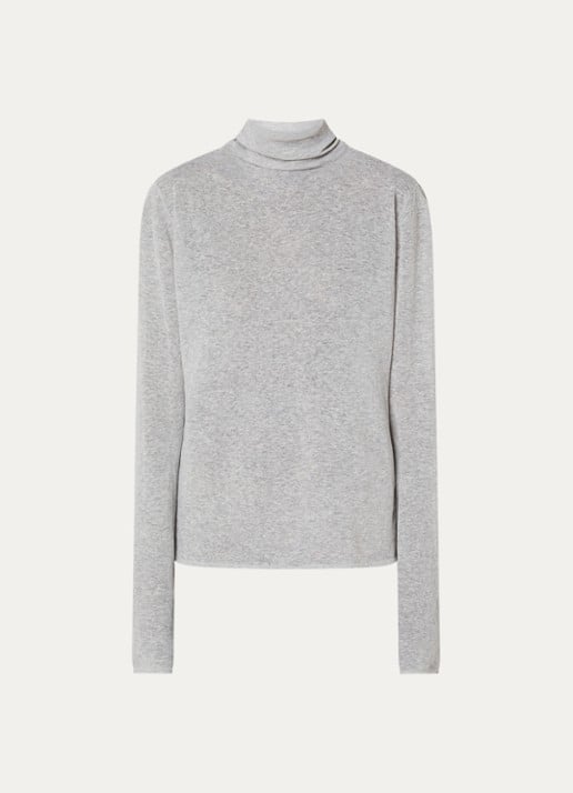 Knit-ted Roline trui met col en stretch - voorkant lichtgrijs
