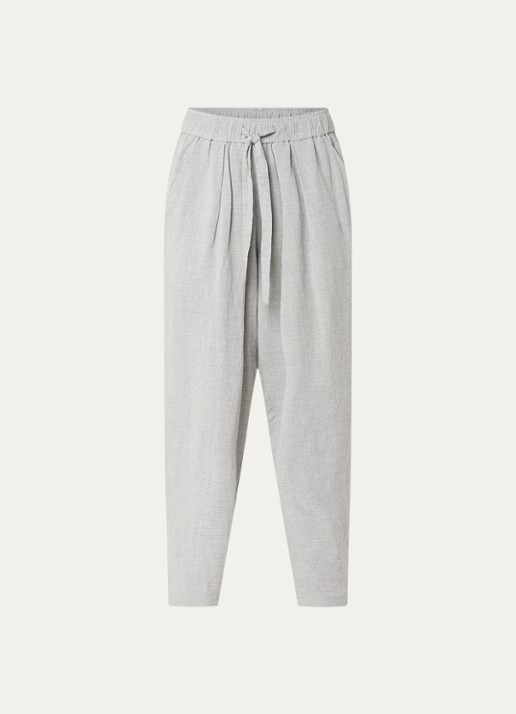 Knit-ted Sally high waist straight fit pantalon in linnenblend - voorkant grijs