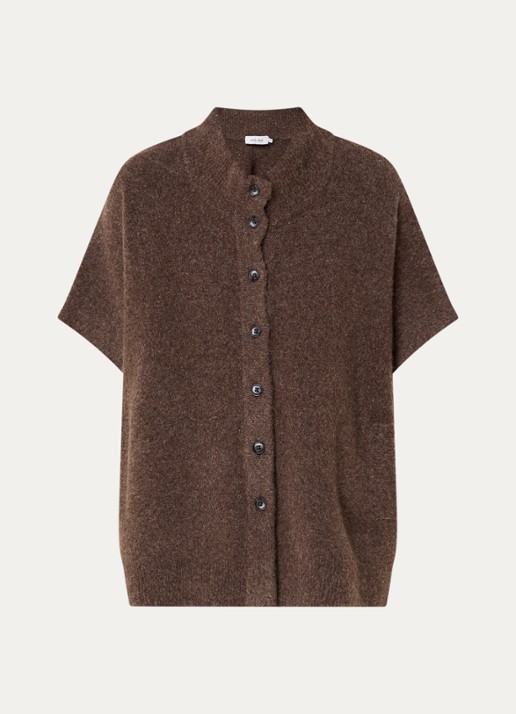 Knit-ted Tove grofgebreid vest met opstaande kraag - voorkant 2 lichtbruin