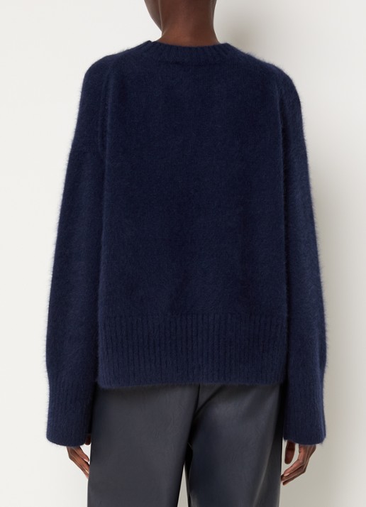 Knit-ted Wolf grofgebreide trui met ronde hals - achterkant 3 donkerblauw