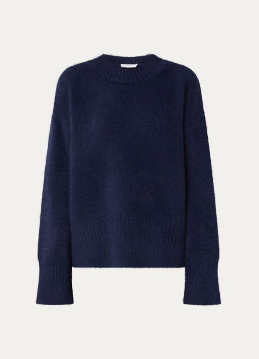 Knit-ted Wolf grofgebreide trui met ronde hals - voorkant donkerblauw