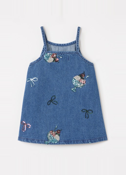 Konges Sløjd Magot denim jurk met pailletten - voorkant 3 blauw