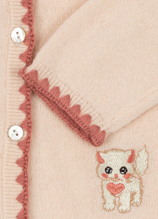 Konges Sløjd Collette fijngebreid vest van wol met borduring - detail 4 beige