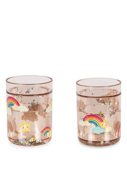 Konges Sløjd Glitter kinderbeker 18 cl set van 2 - voorkant beige