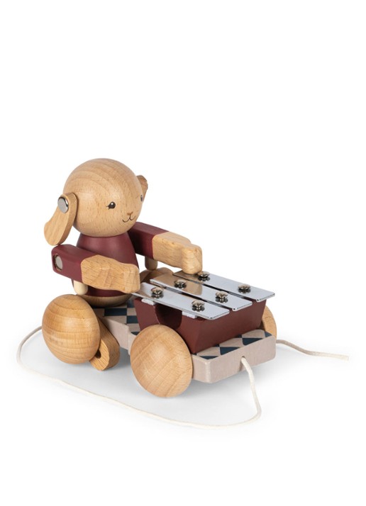 Konges Sløjd Houten trekfiguur konijn met muziek - voorkant beige