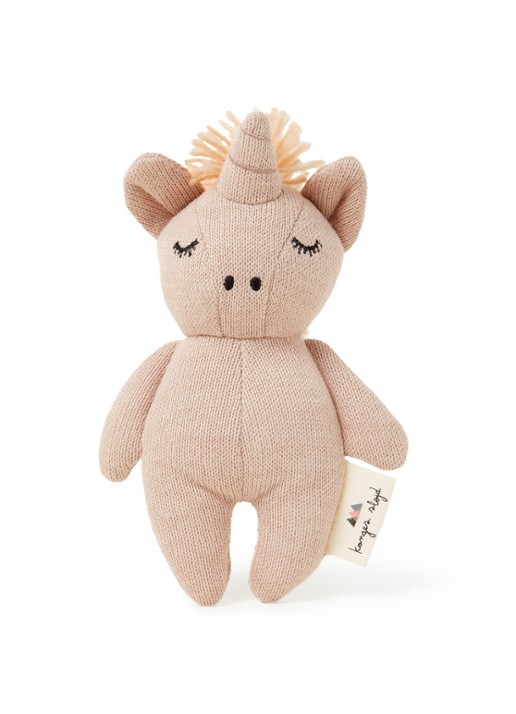 Konges Sløjd Mini Unicorn knuffel rammelaar 15 cm - voorkant roze