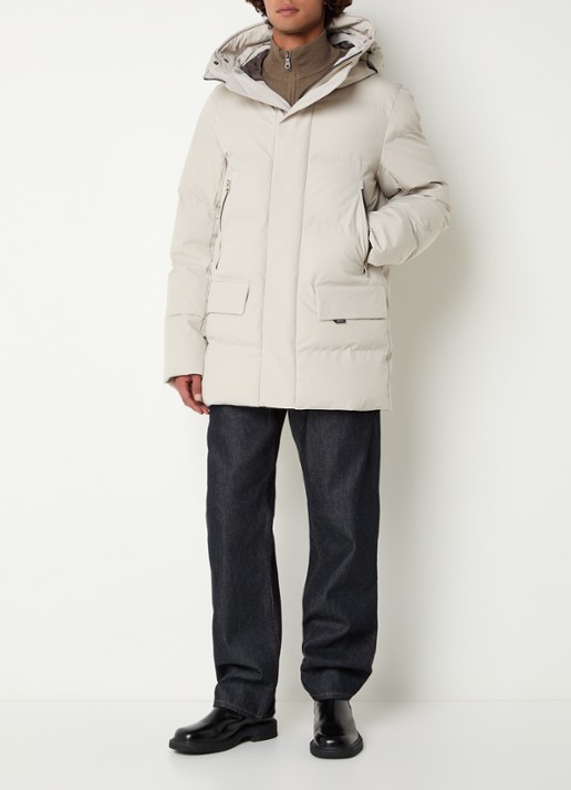 Krakatau Cassini gewatteerde parka met capuchon en waterafstotende coating - voorkant 2 lichtgrijs