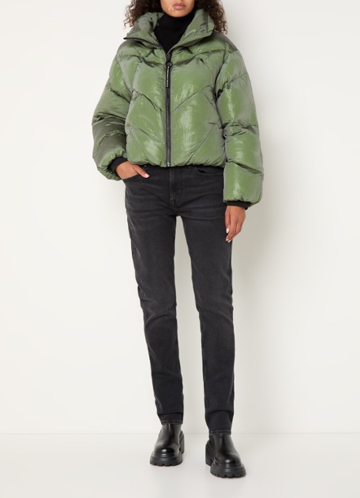 Krakatau Nebula puffer jack met ritszakken  - voorkant 2 groen