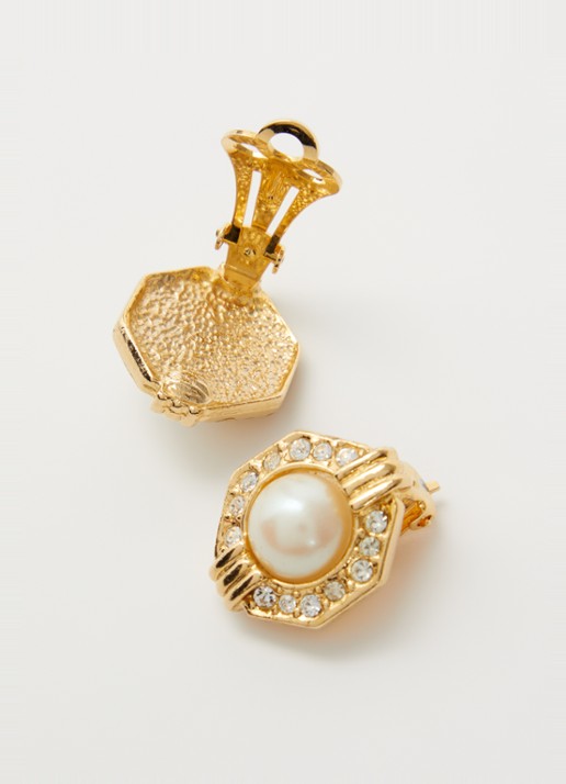 Kroonjuweeltjes Aurope Parel Halo oorclips verguld - detail goud