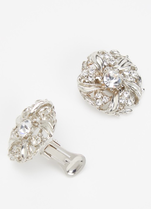 Kroonjuweeltjes Kristal Roset oorclips verzilverd - detail 2 zilver