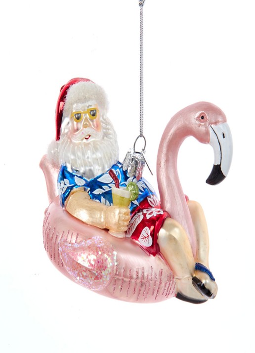 Kurt Adler Kerstman in Flamingo Zwemband kersthanger 15 cm