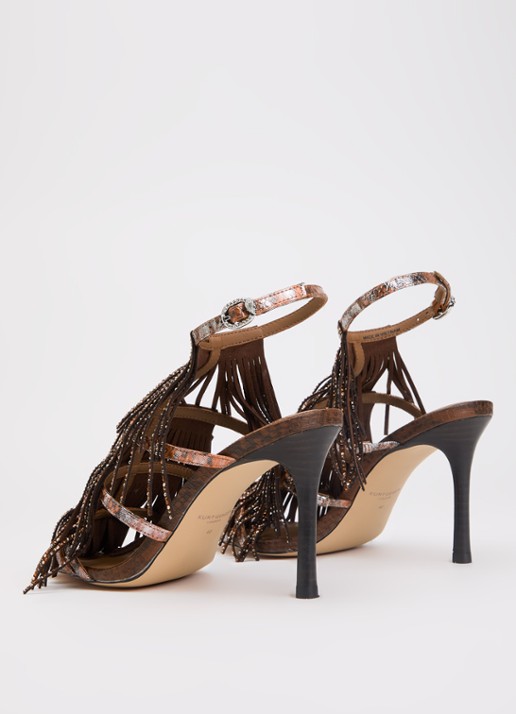 Kurt Geiger 90 sandalette met strass en franjes - achterkant 2 donkerbruin