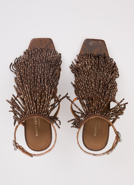 Kurt Geiger 90 sandalette met strass en franjes - detail 4 donkerbruin