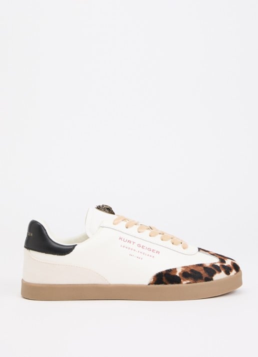 Kurt Geiger Barbican sneaker van leer met details van suède en ponyhair - voorkant wit