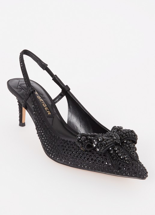 Kurt Geiger Belgravia Bow slingback van satijn met strass - voorkant zwart
