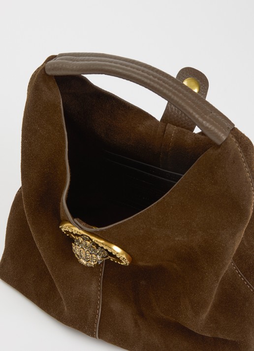 Kurt Geiger Chelsea handtas van suède - detail donkerbruin