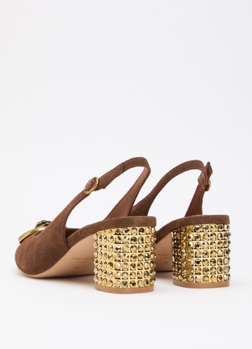 Kurt Geiger Chelsea slingback van suède met strass - achterkant 5 bruin