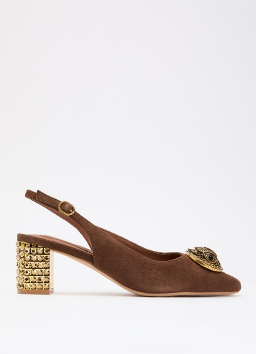 Kurt Geiger Chelsea slingback van suède met strass - voorkant bruin