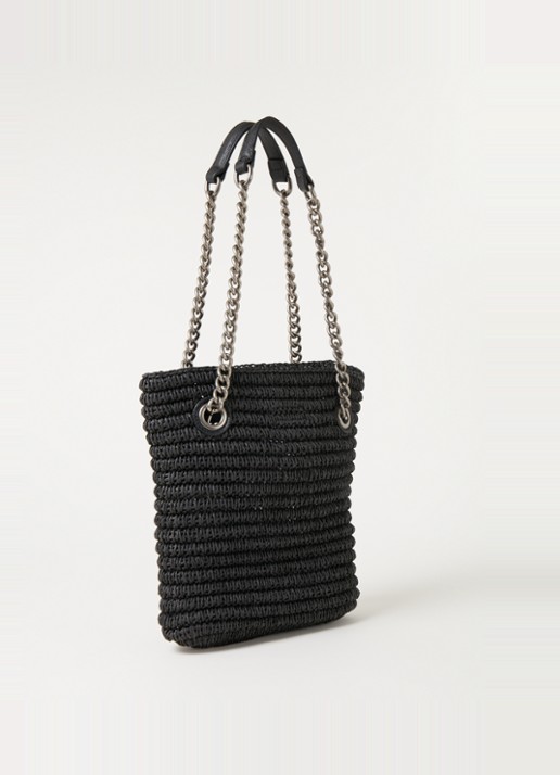Kurt Geiger Chelsea Small shopper van raffia met leren details - achterkant zwart