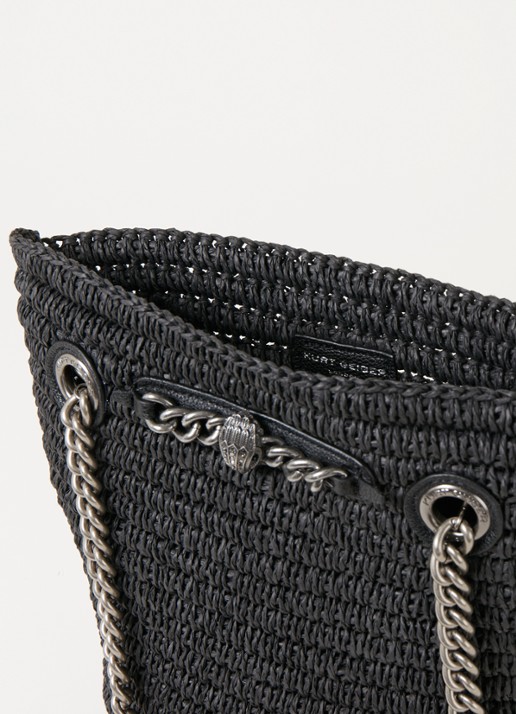 Kurt Geiger Chelsea Small shopper van raffia met leren details - detail 2 zwart