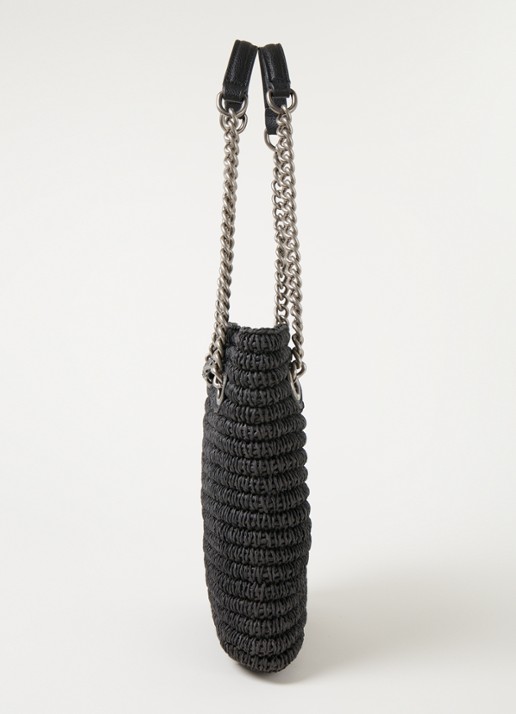 Kurt Geiger Chelsea Small shopper van raffia met leren details - detail 3 zwart