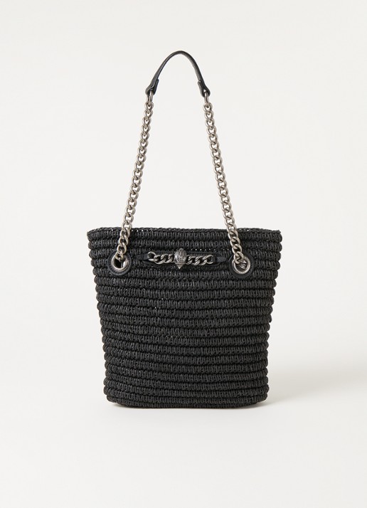 Kurt Geiger Chelsea Small shopper van raffia met leren details - voorkant 4 zwart