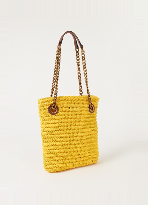 Kurt Geiger Chelsea Small shopper van raffia met leren details - achterkant 3 geel