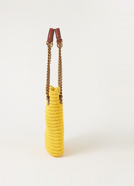 Kurt Geiger Chelsea Small shopper van raffia met leren details - detail 2 geel