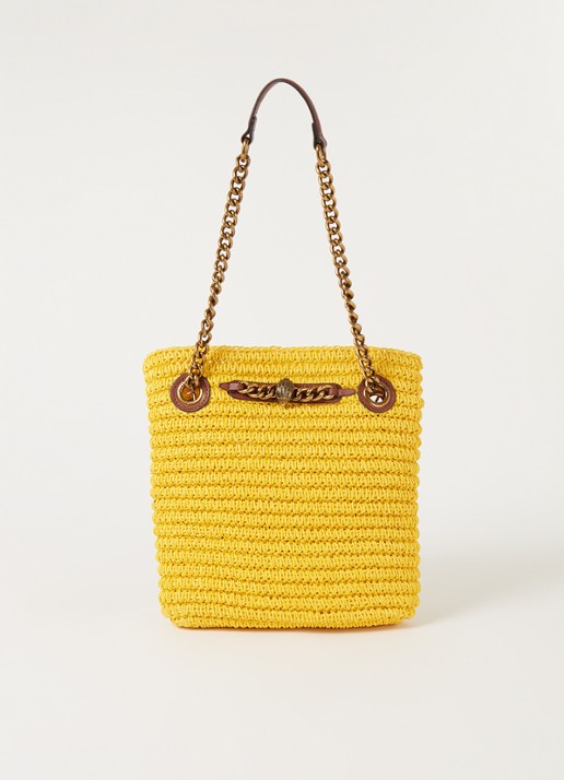 Kurt Geiger Chelsea Small shopper van raffia met leren details - voorkant 4 geel