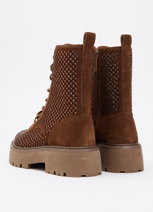 Kurt Geiger Chelsea veterboot van suède met strass - achterkant 4 cognac