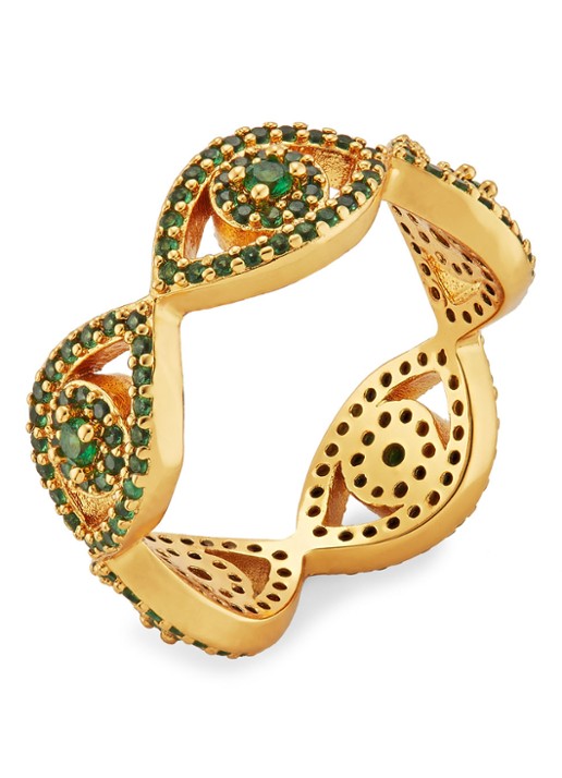 Kurt Geiger Evil Eye ring met kristal - voorkant groen