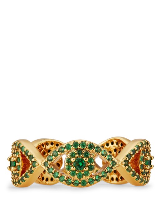 Kurt Geiger Evil Eye ring met kristal - voorkant 2 groen