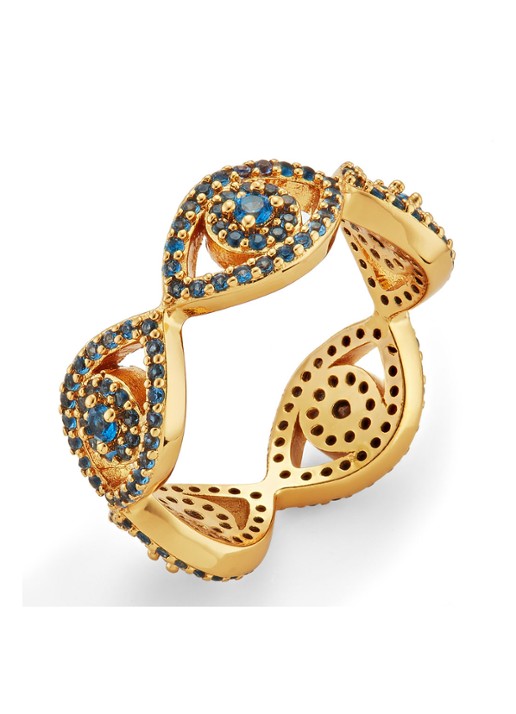 Kurt Geiger Evil Eye ring met kristal - voorkant blauw