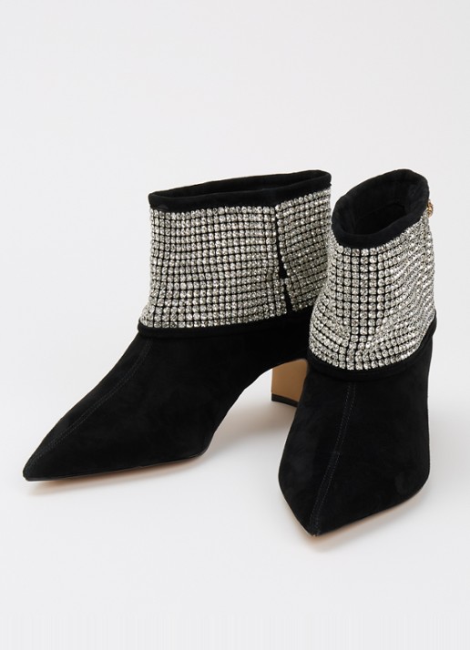 Kurt Geiger Fold Over enkellaarsje van suède met strass - detail 2 zwart