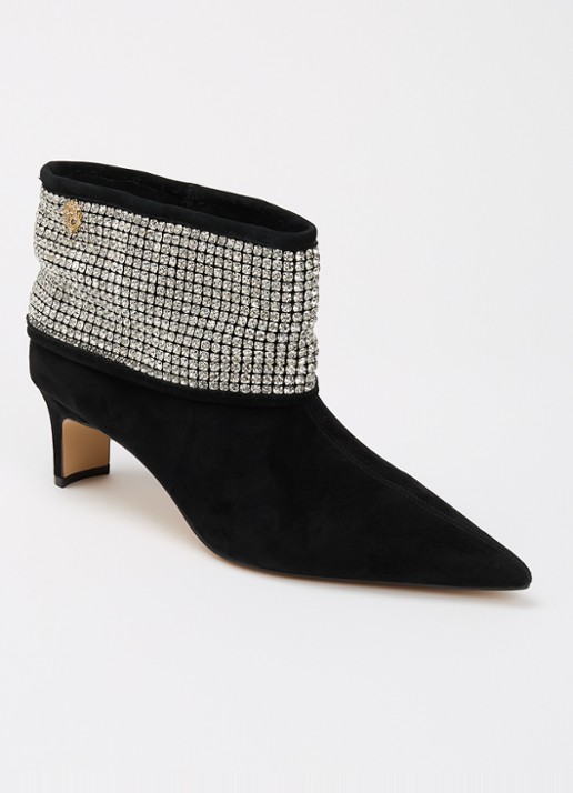 Kurt Geiger Fold Over enkellaarsje van suède met strass - voorkant 4 zwart