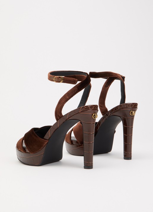 Kurt Geiger Gloria Cross sandalette met crocostructuur - achterkant 5 donkerbruin